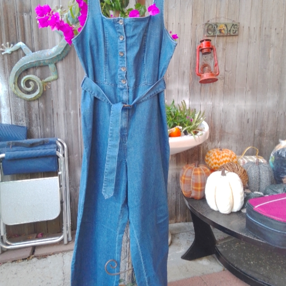 Denim wide leg jumpsuit